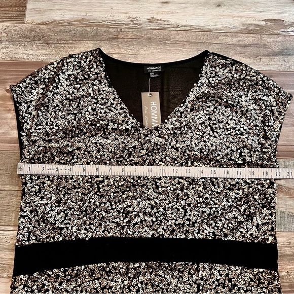 Hommage from Los Angeles NWT Metallic Blouse Medium Gold Sequin Sheer Neutral - Picture 14 of 14